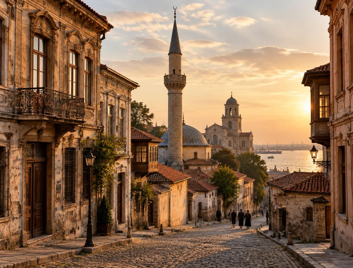 Străzi cu clădiri istorice în zona peninsulară a Constanței